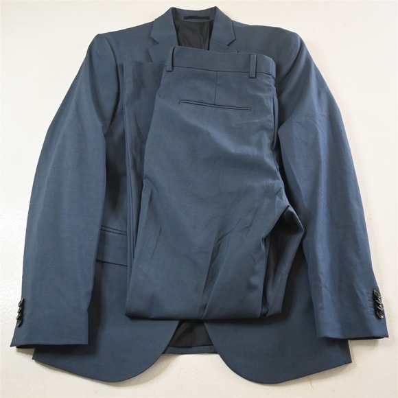 H&M 36R 36x32 Blue Stretch Slim Mens Jacket Pants Suit